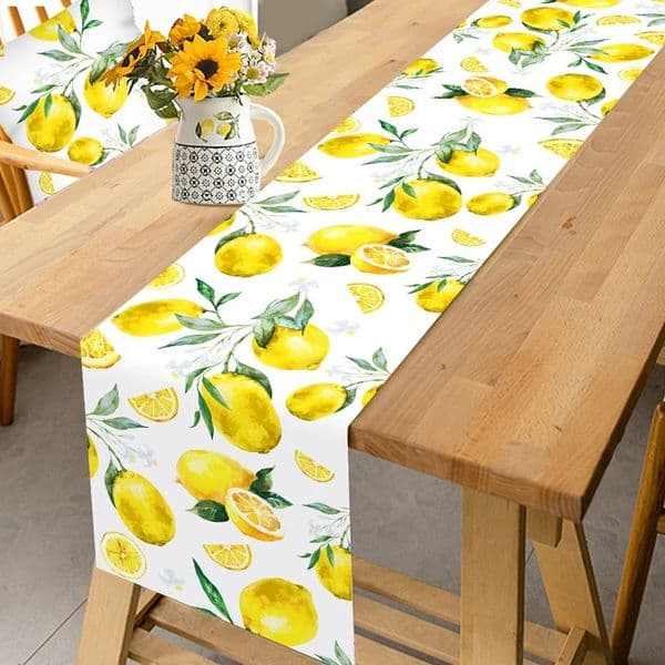 Summer Lemon Theme Table Runner Holiday Wedding Party Decor Watercolor Farmhouse Runners Dining Cover 250613