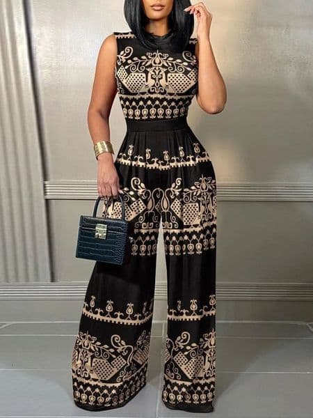 Elegant Women Wide Leg Long Juumpsuit Spring Summer Fashion Printed Sleeveless Casual Holiday Bodysuits Jumpsuits Trousers 250609