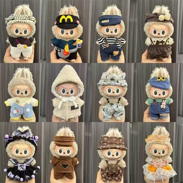 Multiple Styles Labubu Doll Apparel Designer Plush Doll Clothes 17cm Fashion Trendy Dolls Hat Only Clothes Clothing Set Accessories