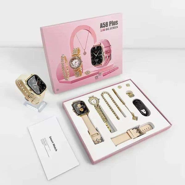 2025 Smart Watch 8 in 1 Necklace Earrings Bracelet Ring A58 Reloj Montre intelligente Jewelry Smartwatch PK A59 Plus
