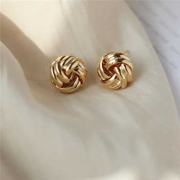 Chain For Man woman necklace New Hiphop Punk Metal Twist Knit Knot Ball Stud Earring Women Gold Color Female Twine Ear Jewelry Christmas Gift Brincos Crystal