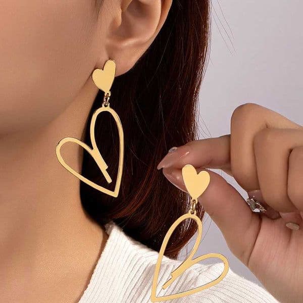 2024 New Trendy Heart Pendants Womens Hanging Earrings Double-layers Love Heart Dangle Earrings Lovely Bohemian Ear Jewelry XJ250612
