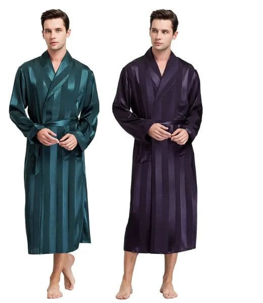 Mens Silk Satin Pajamas Sleepwear Robe Bathrobe Nightgown S3XL__For XMAS Gifts 250609