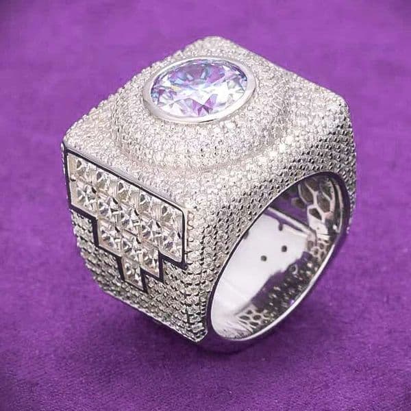 GRA Hip Hop Iced Out Bling 925 Sterling Silver Pass Diamond Tester VVS Purple Moissanite Cluster Signet Ring for Men