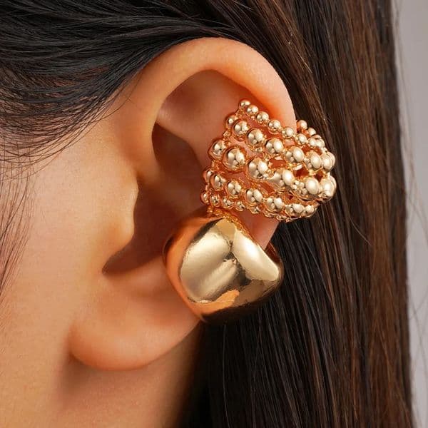 2pcs Set Personality n C-shape Multilayer Beaded Clip Earrings for Women Charm Piercing Hip Hop Rock Ear Cuff Jewelry 250610