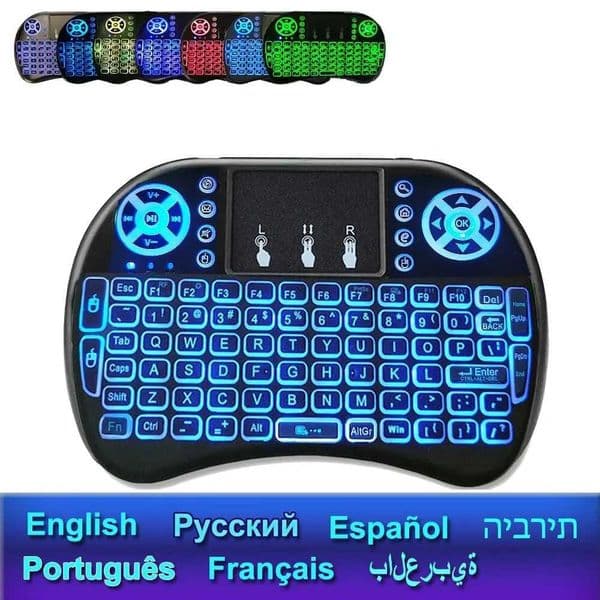 Backlight English Russian French Spanish Portugal Fly Air Mouse 2.4G Touchpad for Android TV Box PC I8 Wireless Keyboard X250614