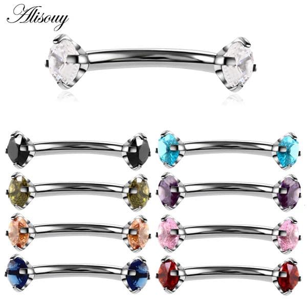 Alisouy 1pc 316L Stainless Steel Eyebrow Barbell Piercing Earrings Cubic Zirconia Helix Ring Labret Lip Jewelry 250606