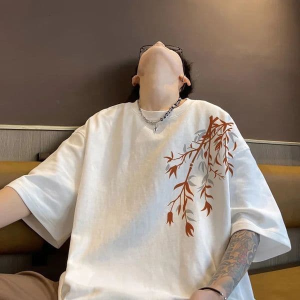 Mens Oversized T-shirts Mens Cotton T Shirt White 5XL Casual Summer Wear Fashion Bamboo Print Tee Shirts for Men Clothing 250529