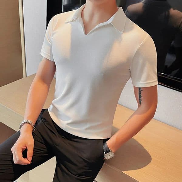 Summer Mens Clothing Jacquard Knit V Neck Short Sleeve Polo Shirt Leisure Breathable Fashion High Quality Knitwear S-3XL 250529
