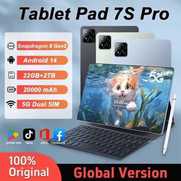 New 2025 Pad 7S Pro Global Version Tablet Android 14 Snapdragon 8 Gen 2 22GB+1TB GPS 5G WiFi Dual SIM 4K HD Tablet PC X250614