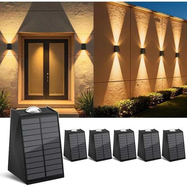 Solar Wall Lights Outdoor Waterproof Up and Down LED Fence Sconce Lamp for House Patio Porch Yard Garden Garage Use for Security Z250613