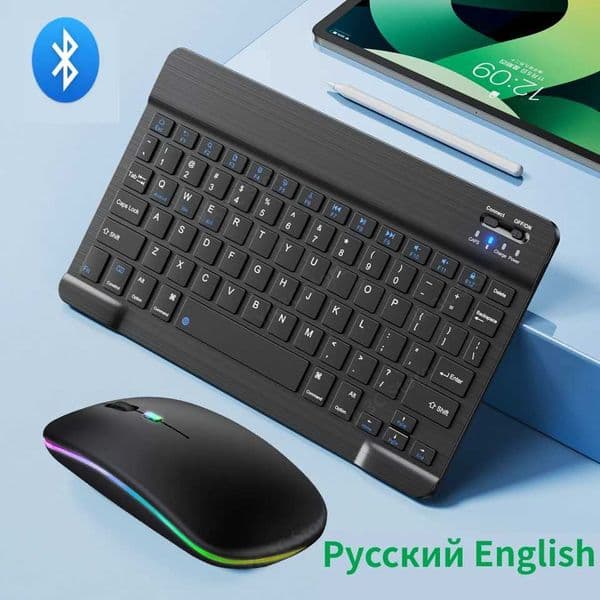 Bluetooth Wireless Keyboard Mouse Rechargeable For IOS Android Windows Tablet For iPad Air Mini Pro English Russian Keyboard X250614