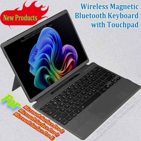 Wireless Bluetooth magnetic keyboard with backlit touchpad with stylus for Surface pro8 Surface pro9 and Surface proX X250614