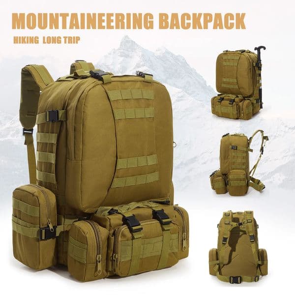 Rugged Tactical Backpack for Men - Multifunctional Camo Climbing Large Capacity for Hiking Camping Travel Military Backpack 250609