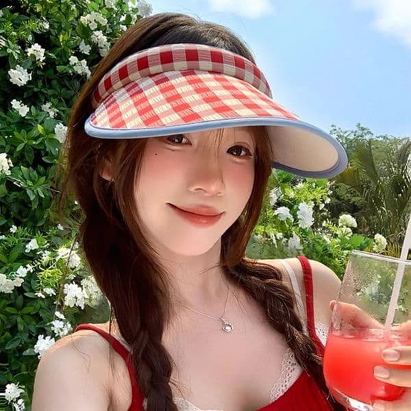 Plaid Print Large Brim Sun Hat Breathable Hair Hoop Style Summer Empty Top Cap Anti-UV Pastoral Style Sun Protection Hats 250611BJ