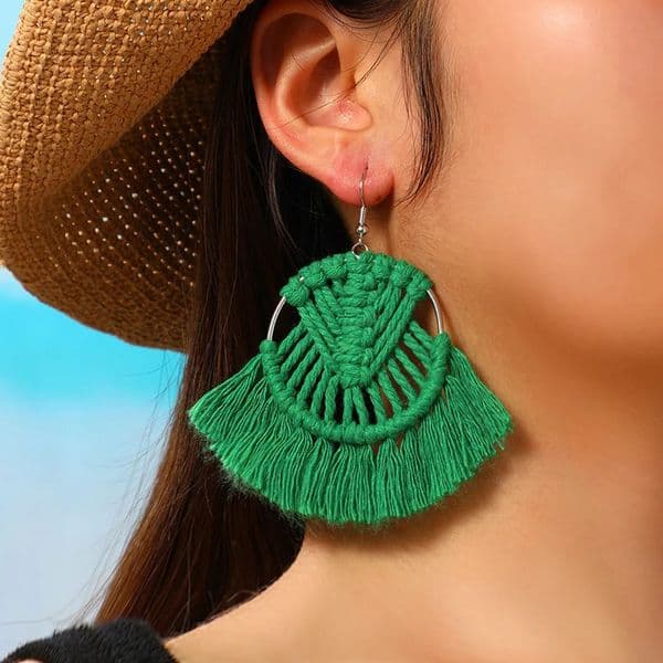 Eco-Friendly Bohemian Festival Macrame Tassel Drop Earrings 925 Sterling Silver Adjustable Tribal Statement Jewelry 250610