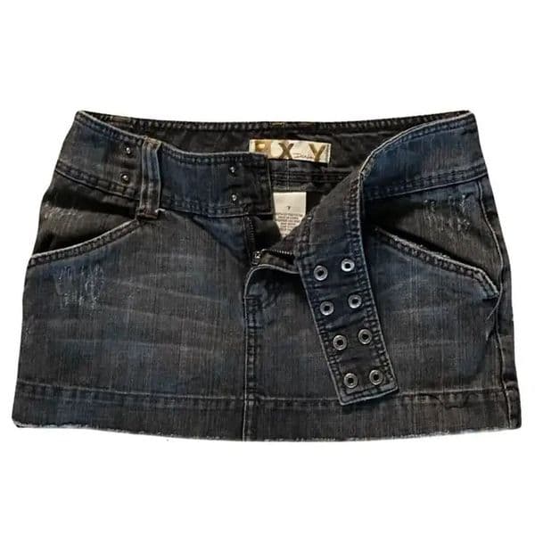Y2K Adjustable Waist Mini Skirt Harajuku Girl Solid Color Retro Gray Denim Women Gothic Slim Hip Low Short Skirt 250612