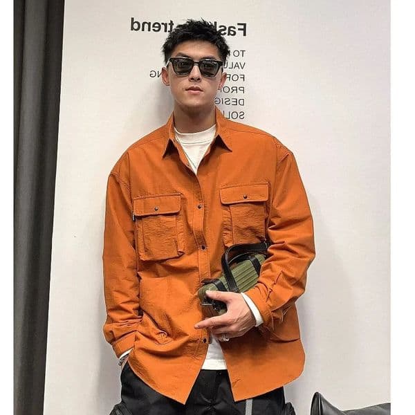 Retro Work Shirt Mens Loose Long-sleeved Shirt Japanese Solid Color Simple Casual Versatile Trendy Top Jacket 250614BJ