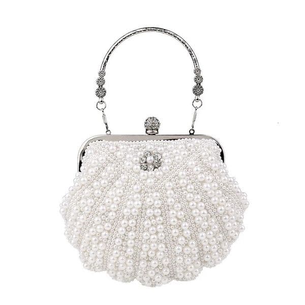 Luxury Pearl Shell Women Bag Clutch Fashion Two Sided Beaded Handbags Elegant Evening Bags Rhinestone Bridal Wedding Party Purse 250614