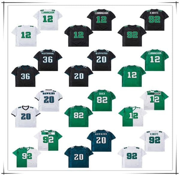 American Throwback Football Jersey Reggie White Brian Dawkin Randall CUNNINGHAM Jerome Brown BRIAN WESTBROOK Mike Quick Eric Allen Retro Green Black Stitched Men