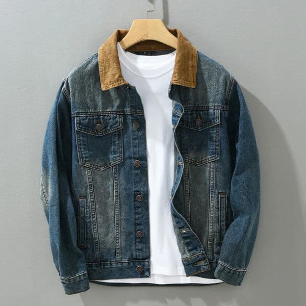 Patchwork Denim Jackets for Men Spring Autumn American Vintage Casual Workwear Youth Distressed Old Washed Jeans Tops Outerwear 250614BJ