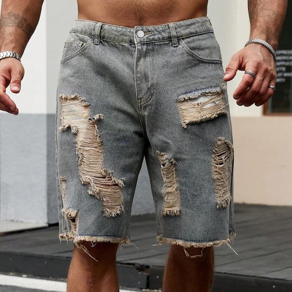 Summer Mens Fashion Stretch Denim Shorts Retro High Street Style Old Slim Fit Short Jeans Splicing n Cotton 250614