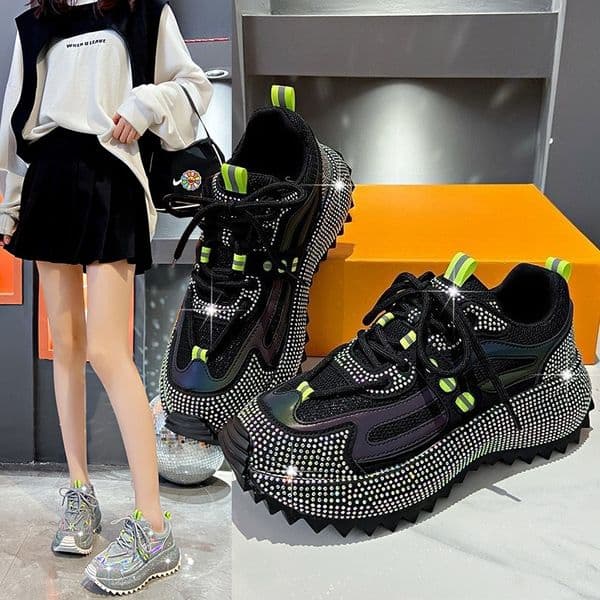 Luxury Water Diamond Outdoor Running Shoes Spring Thick soled Anti slip Sports Shoes Fashion Casual Women's Shoes Designer Casual Platform Sports Shoes