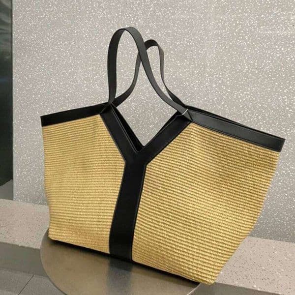 Women's Bags Designer Beach Oversize Tote Bags For Women Designer Handbag Purse New In Straw With Cowhide Large Capacity Underarm Shoulder