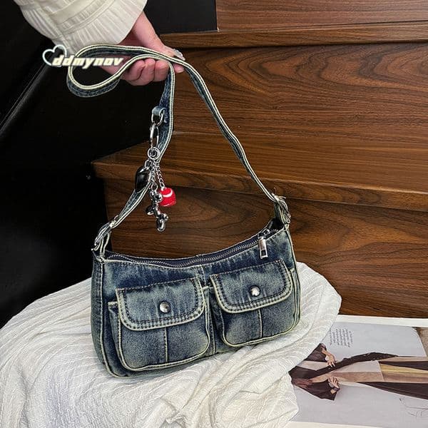 Vintage Denim Fabric Underarm Bag for Women 2025 Summer New Fashion Versatile Commuter Shoulder Handbag ddmynov ddmynov