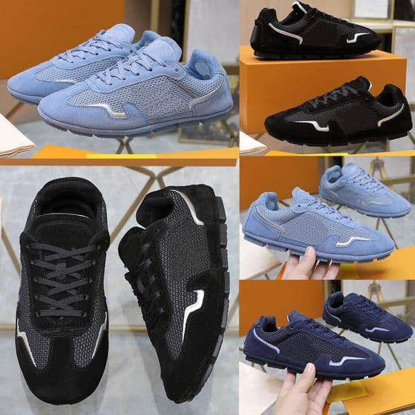 rally Sneaker 1AHTZI men designer sneaker Blue Suede calf leather and mesh fashion comfort running shoes sneakers