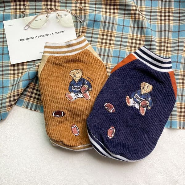 2026 New Dog Fleece Sweater Winter Jacket Small And Medium With Embroidered Teddy Bear Rugby Player Cold Weather Coat For Dogs Boy Girls
