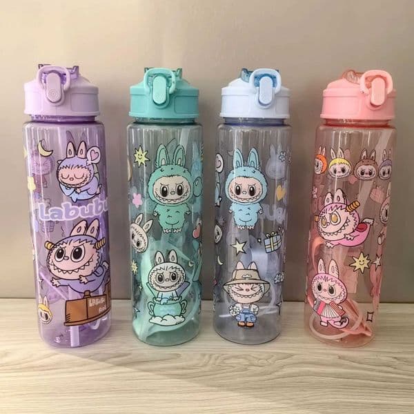 New Labubu Water Glasses for Women and Men Cute Fashion Sports Outdoor with Straw Cup High Value Cartoon Anime Water Bottles Kids Gift XJ250616