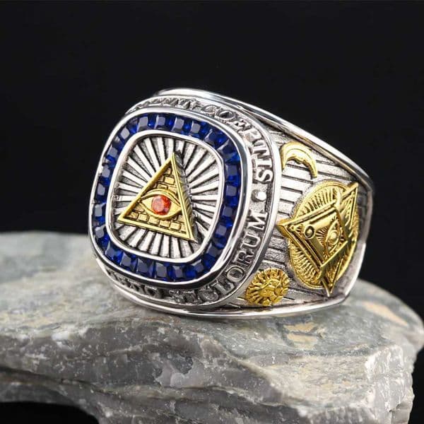 Designer The Eye Of Providence Sterling Silver Ring Masonic Symbol Jewelry All Seeing Eyes Annuit Cptis Novus Ordo Seclorum High Quality Textured Meaningful Gift