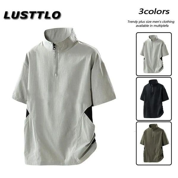 Half-zip Short-sleeved Mens Summer Lightweight Breathable Casual Sports T-shirt Stand Collar Short-sleeved Polo Shirt 250614BJ