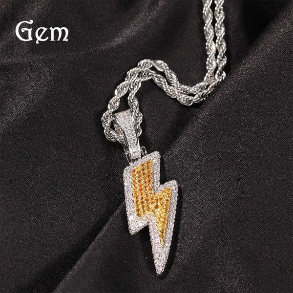 Hip Hop Lighing Pendant Copper Inlaid Zircon Simple Versatile Unisex Cool Style Necklace