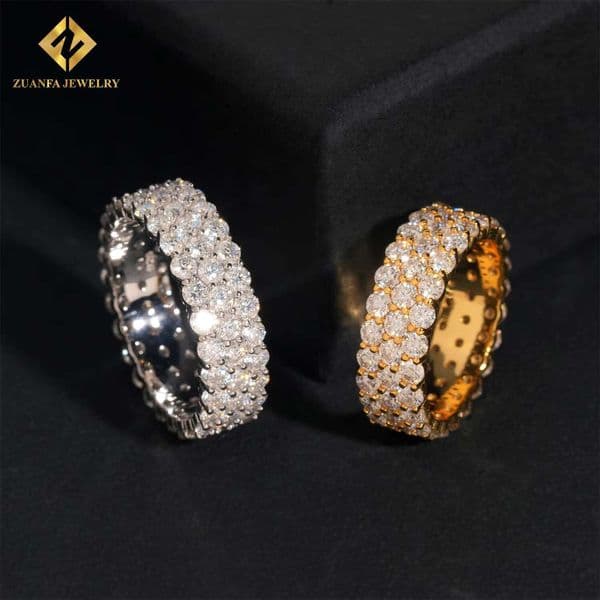 3 Rows Trendy Men Moissanite Diamond Iced Out Hip Hop Hoop Ring