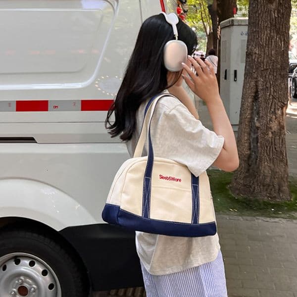 Niche Design American Campus Denim Canvas Bag Bowling Bag 2024 Spring Summer New Handheld Shoulder Tote Bag