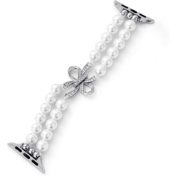 DHgargets Pearl-Beaded Band Women, Elegant Bracelet Strap Jewelry Compatible for Apple Watch 38/40/41/42/44/45/46/49mm