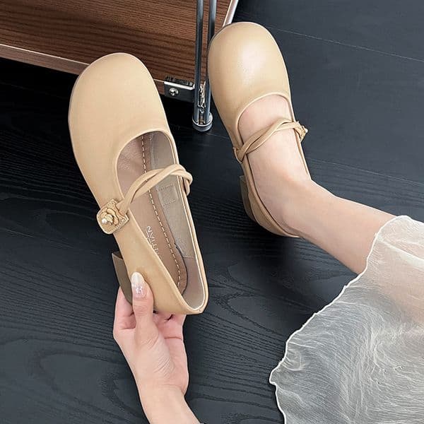 Ddmyoutdoor Ddmyoutdoor New Soft Leather French Mary Jane Women S Summer Slip On Dress Gentle Style Chunky Heel Single Shoes Outdoor Outdoor Shoes
