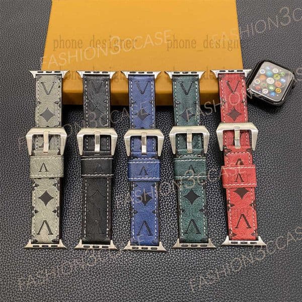 Band Designer Watch for Smart Watch 49 45 46mm 38mm 42mm Leather iwatch s10 8 9 Bands Fashion Straps Bracelet With Flower Printed smartwatch Z260603