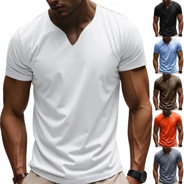 Summer men's T-shirt British V-neck Jersey shirt quick-drying skin-friendly short-sleeved solid color short-sleeved T-shirt European code: S-3XL
