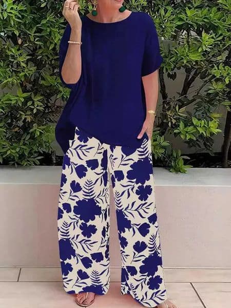 Two Piece Pants Set for Woman Summer Clothing Female Streetwear Casual Loose Tshirt and Print Trouser Plus Size Suit 250614