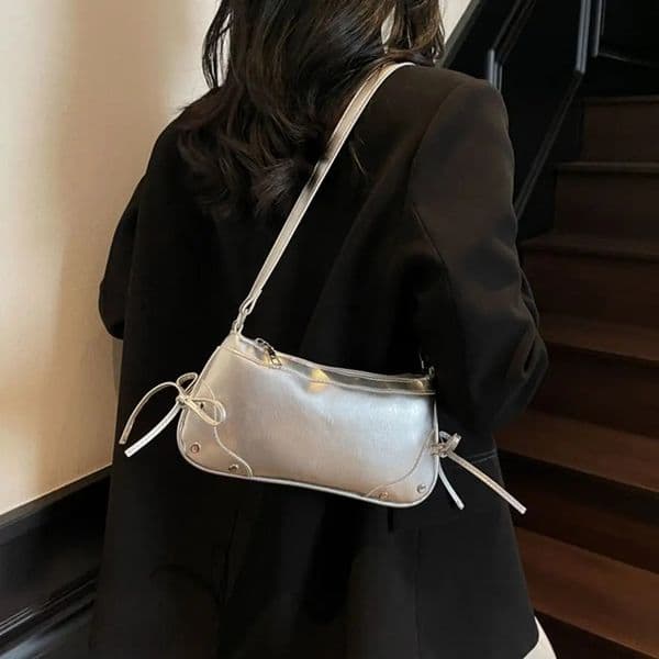 Korean Solid Color Shoulder Bag Bow Tie er Armpit Bag PU Leather Y2K Women Handbag Ladies 250616BJ