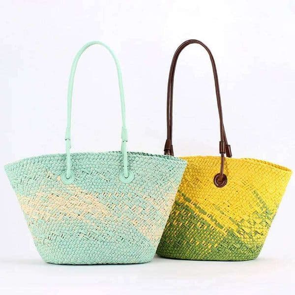 Gradient Color Straw Underarm Shoulder Bag,Summer Beach Vacation Travel Tote Bag,Grass Woven Handbag,Shopper Boho Market Basket