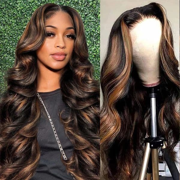 1B/30 Body Wave Highlight Wig Human Hair 30 Inch 13x4 HD Lace Frontal Wig 180 Density Natural Brazilian Hair Wig For Black Women Synthetic