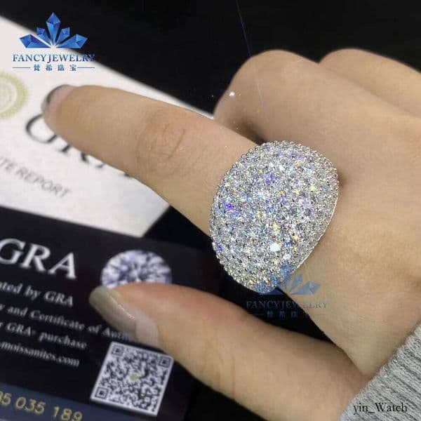 Customized S Men's Cuban Full & Moissanite Iced Out Melee Dia Half Circle Hip Wedding Ring GRA Certificate