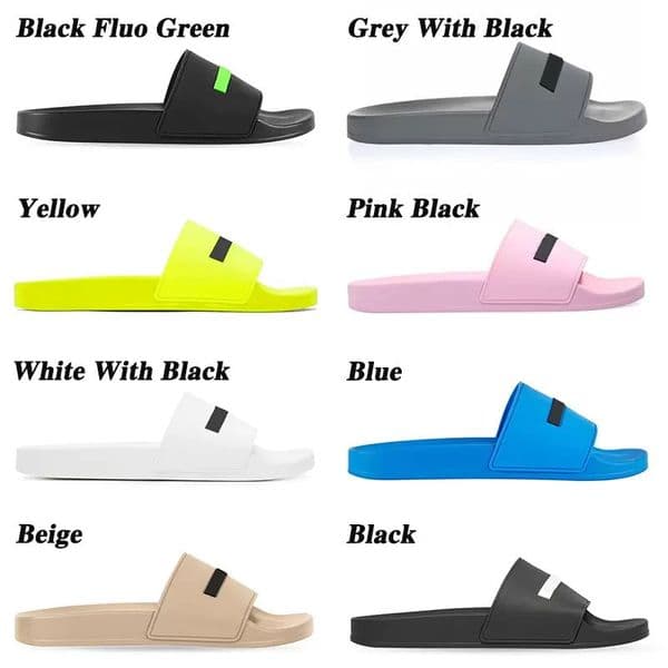 designer shoes pairs slippers slides summer for Men Women Sandals Black Fluo Green White Cool Grey Beige Blue Pink Yellow Mens Rubber slipper slide sandal shoes 36-45