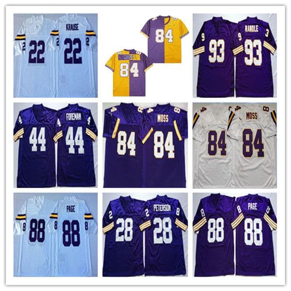 American Throwback Football Jersey Randy Moss Fran Tarkenton Paul Krause Adrian Peterson John Randle Chuck Foreman Chris Doleman Alan Page Cris Carter Retro Shirt