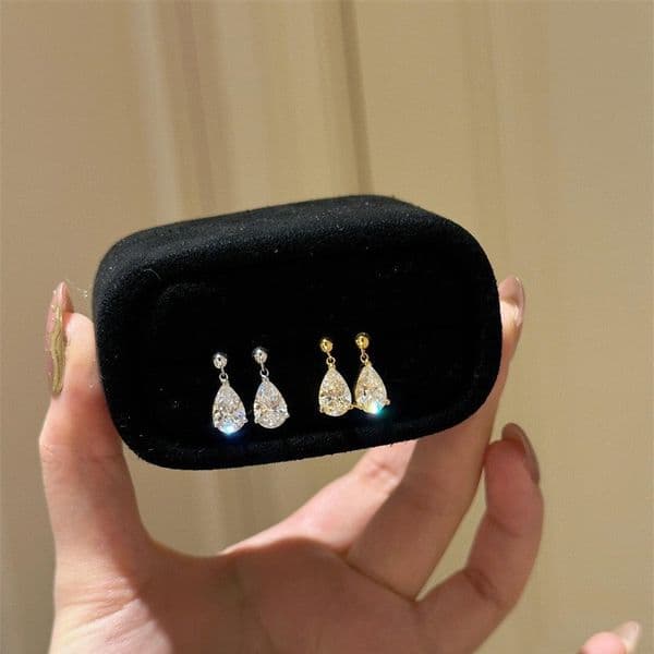 French Choucong Brand Stud Earrings Simple Fashion Jewelry 925 Sterling Silver Water Drop 5A Cubic Zircon CZ Diamond 18k Gold Party Lady Luxury Earring Gift