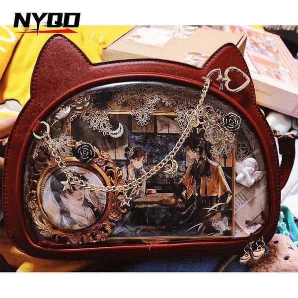 Transparent Crossbody Y2K Cute Cat Shoulder Handbag Lolita Ita Anime Sweet Girl Kawaii Badge Display Messenger Bag for Girls